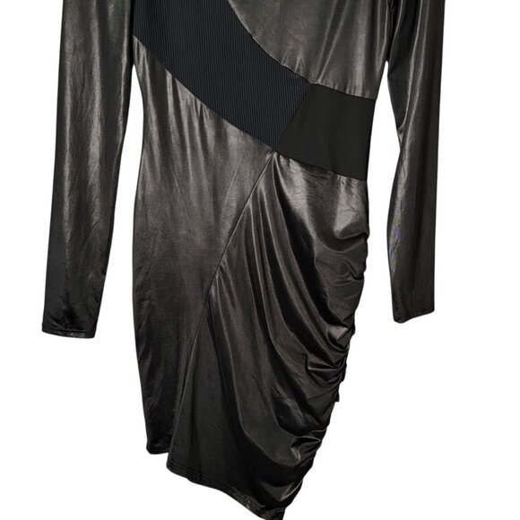 Bebe Addiction Womens Y2K Black Bandage Ruched Bodycon Long Sleeve Dress Medium - Picture 7 of 11